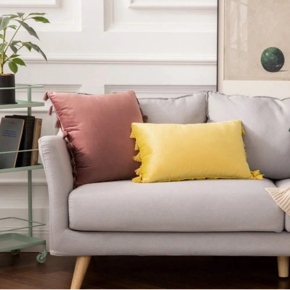 Luxury Home | Oversized Boho Chic Mauve Soft Velvet Tassel Trim Pillow Covers